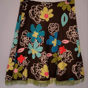 itw By Claude Brown Size 8 Patchwork Boho Beaded Fringe Skirt Floral Cottagecore
